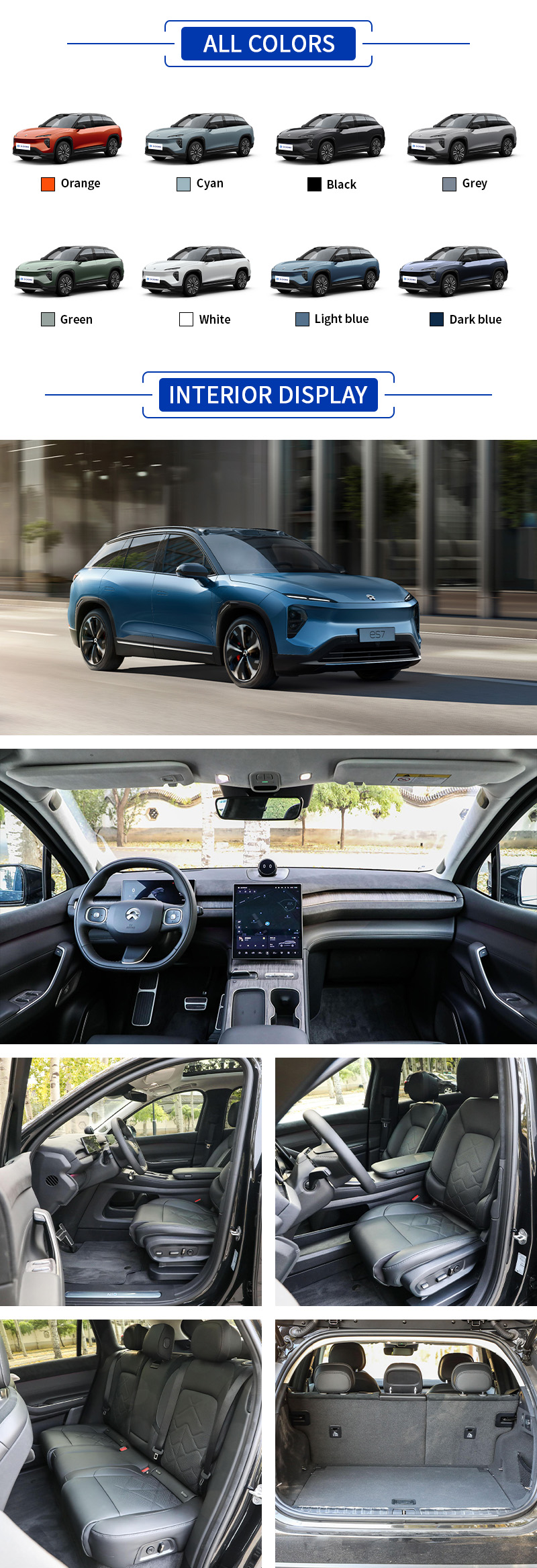 NIO ES7 All Colors,NIO ES7 All Interior Display